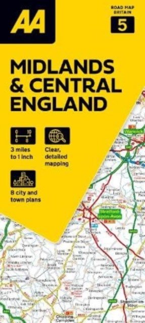 Cover for AA Road Map Midlands &amp; Central England - AA Road Map Britain series (Kartor) [8 New edition] (2024)